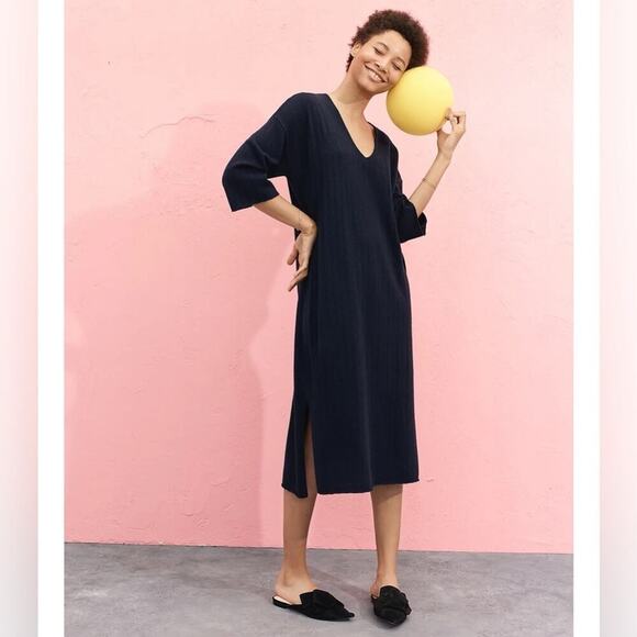 J. Crew x Demylee Ribbed Merino Wool Dress Sz S Navy - Picture 1 of 9